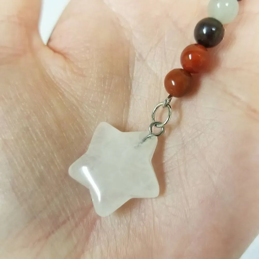 Natural Healing Crystal Star Chakra Bead Keychain NEW!